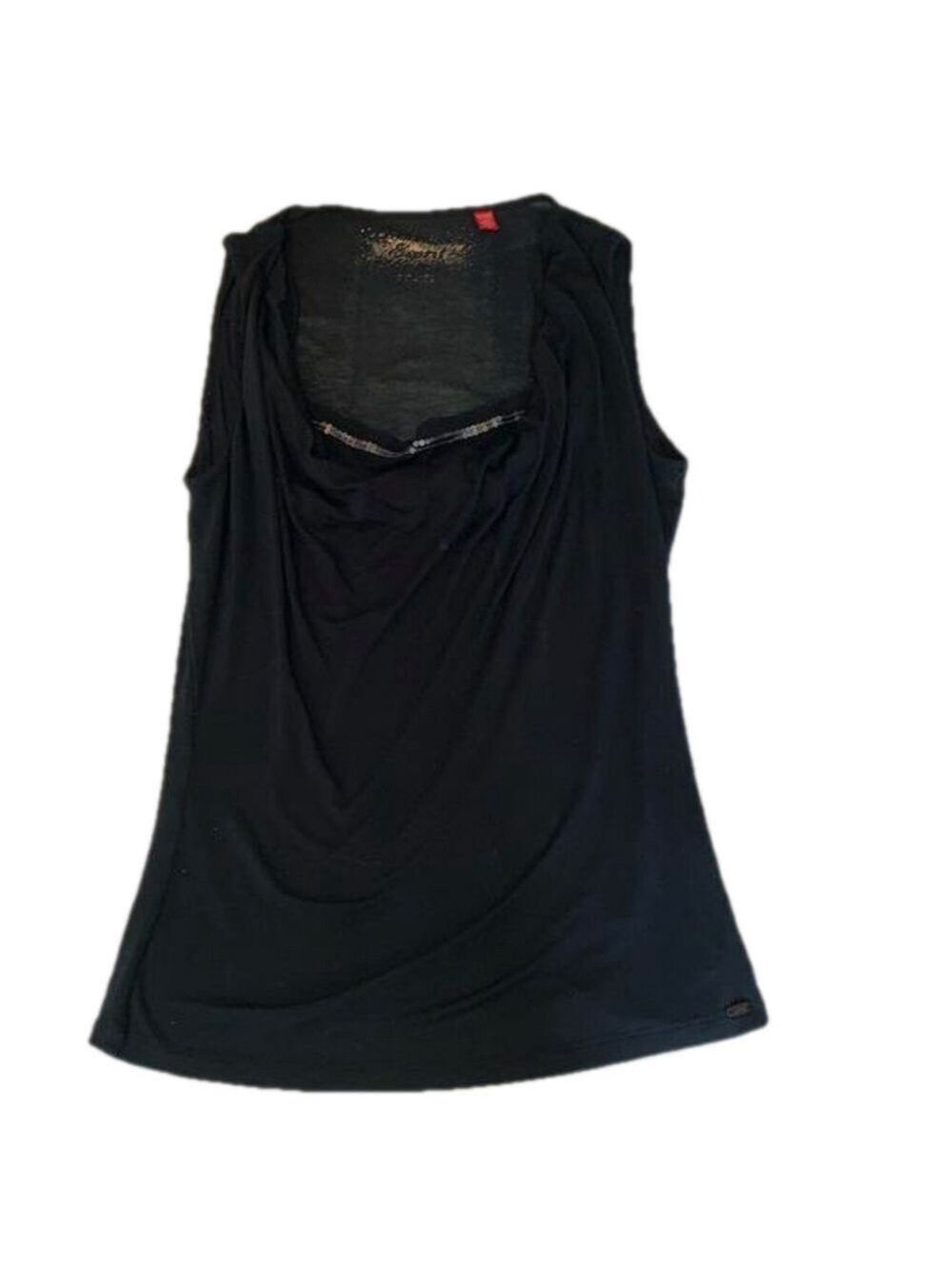 Esprit black tank top with built in faux layer look and sequin strip